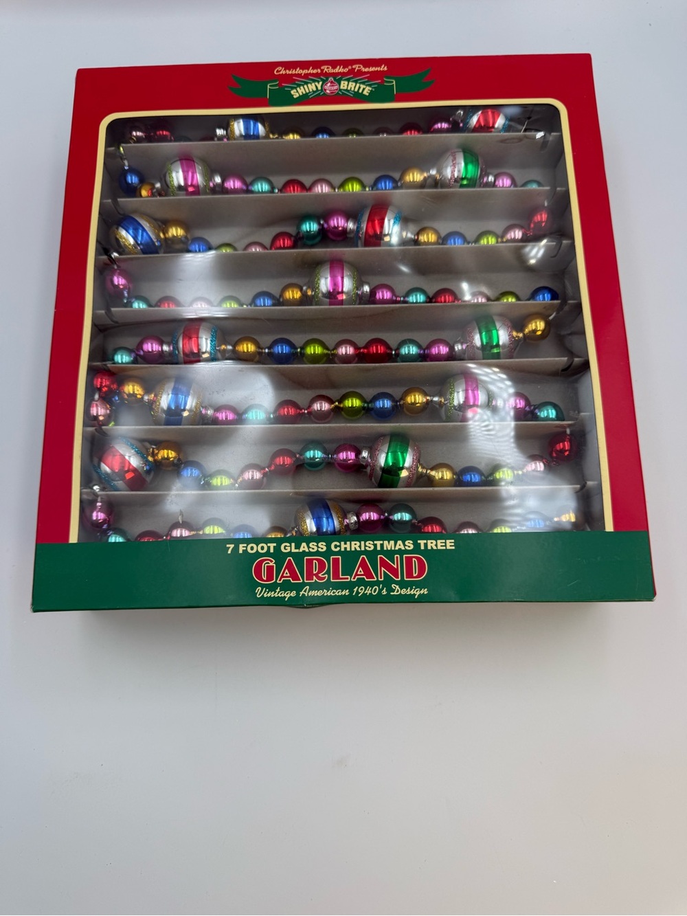 Shiny Brite 7 Ft Beaded Glass Christmas Garland Stripe - Christopher Radko 2020